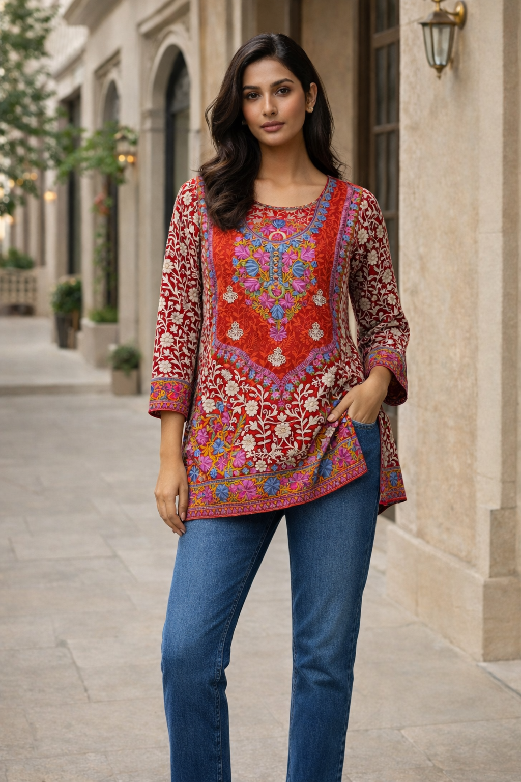 Kashmiri short kurti with designer work 7 piece