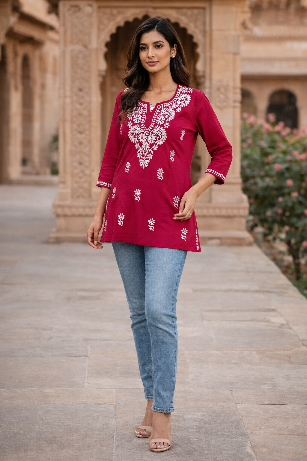 Lucknowi Short top with Jeans