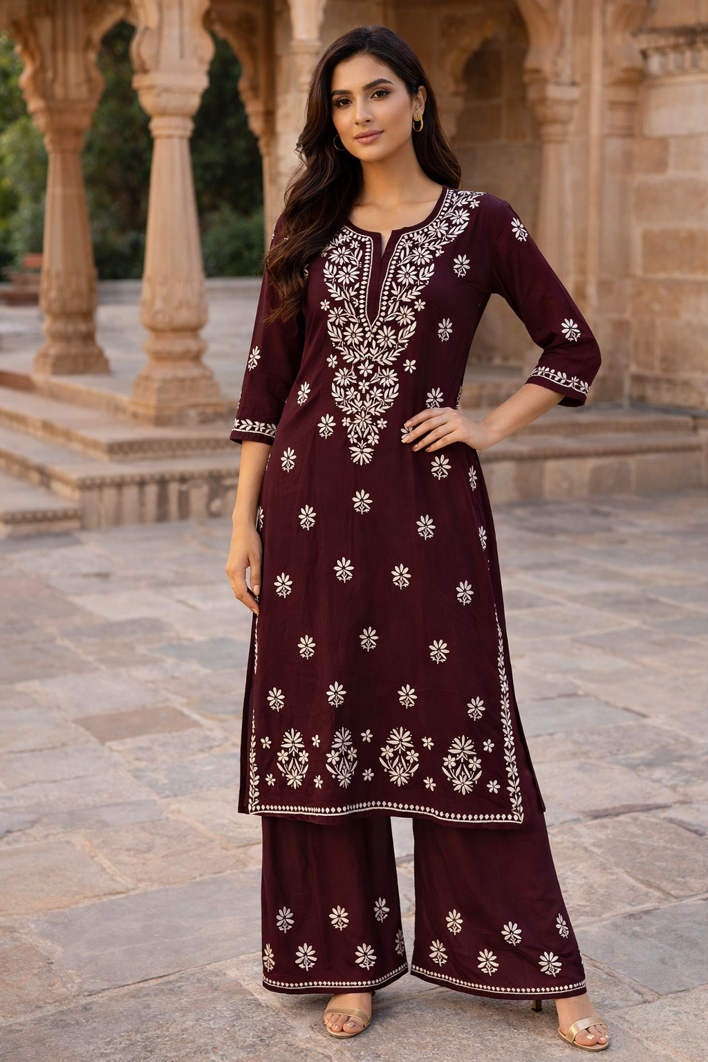 Lucknowi Womens Plazo set with kurta