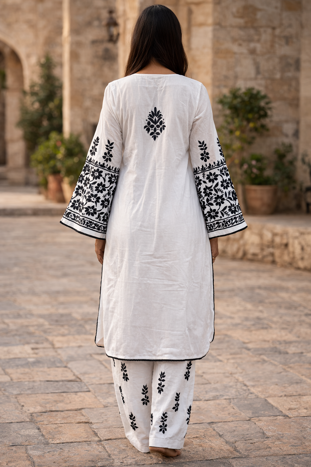Lucknowi Modal cotton white bell sleevs