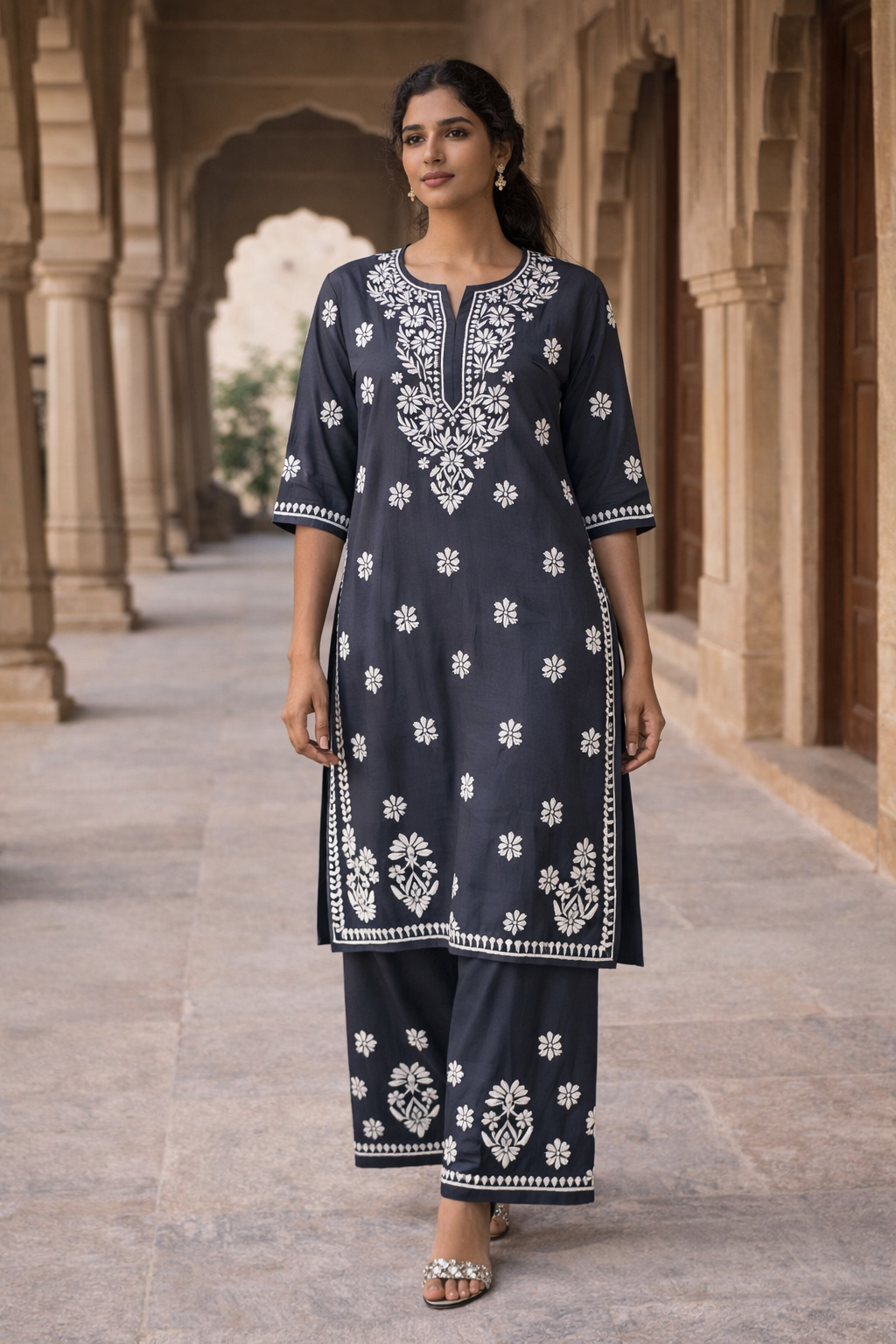 Lucknowi Womens Plazo set with kurta