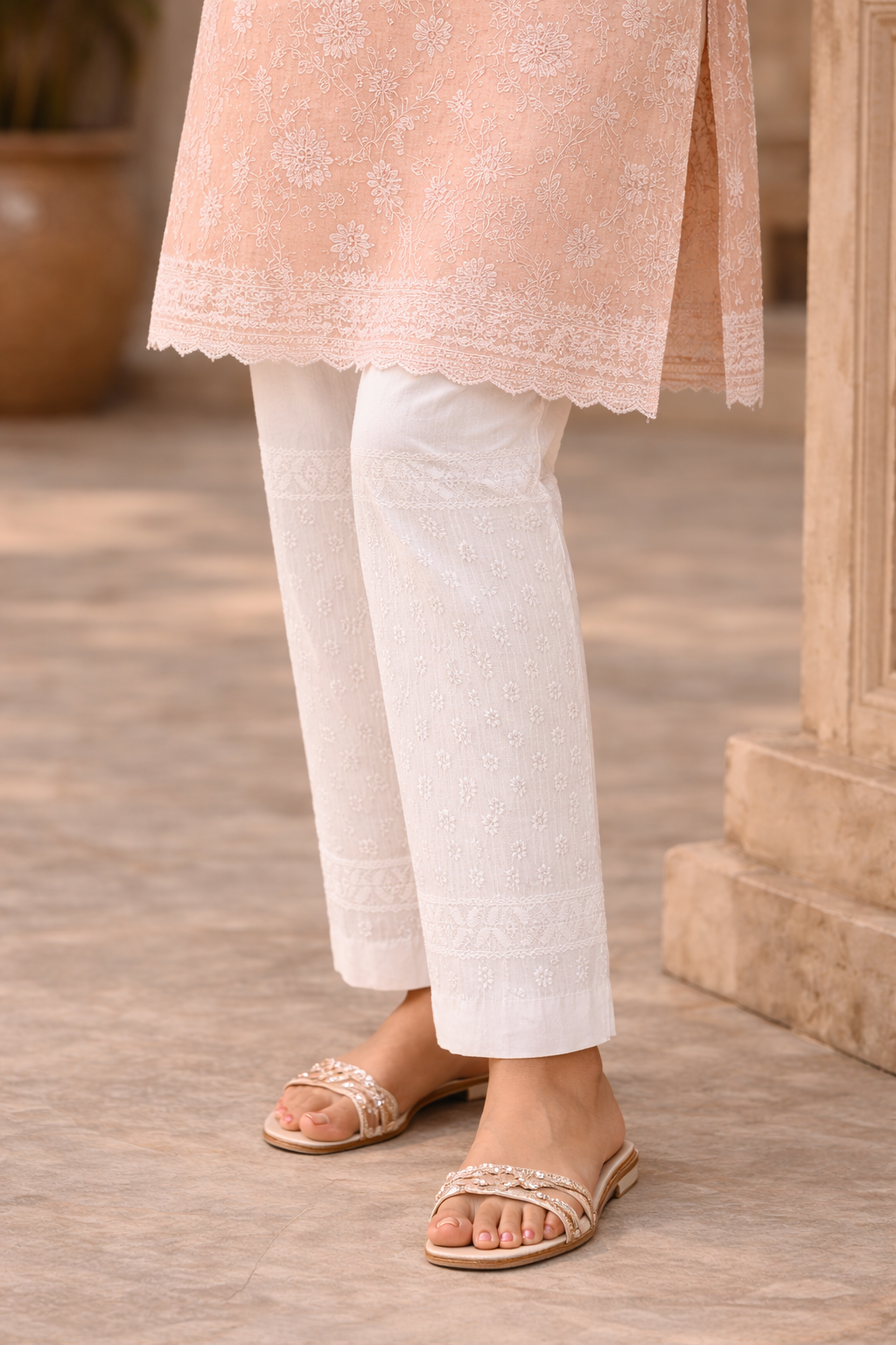 white pant lucknowi Hand work