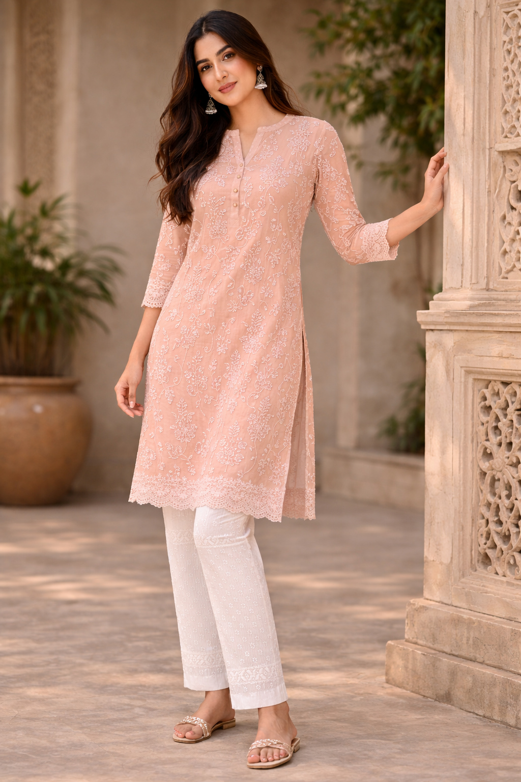 white pant lucknowi Hand work