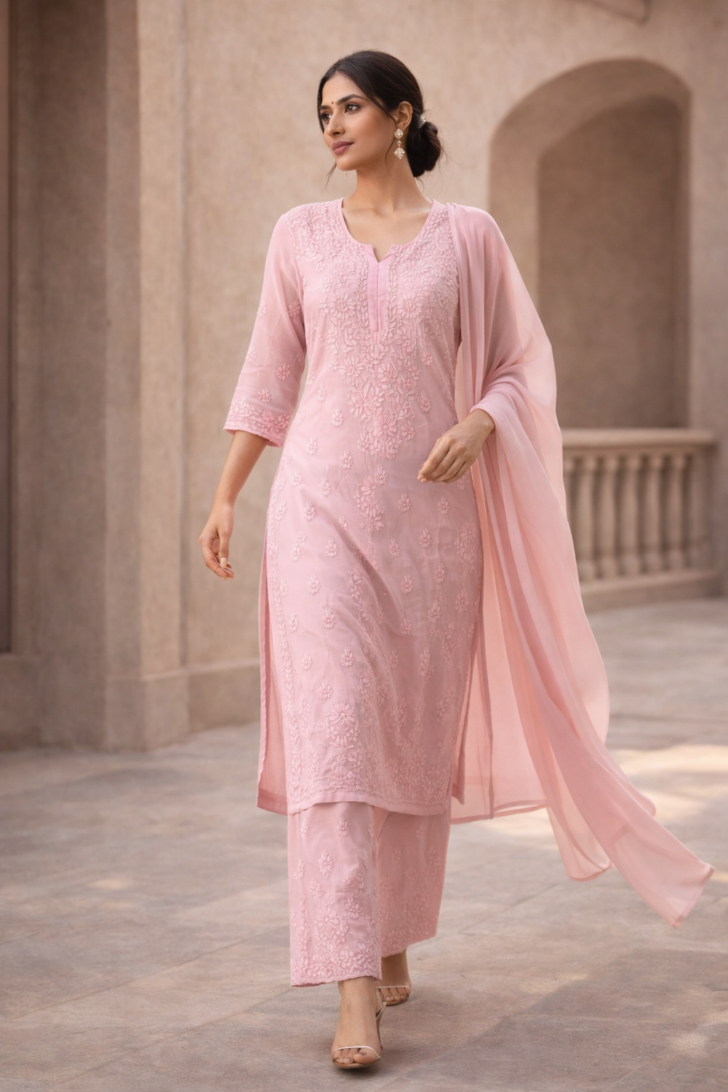 Plazo set Lucknowi 3 piece pure chiffon georgette