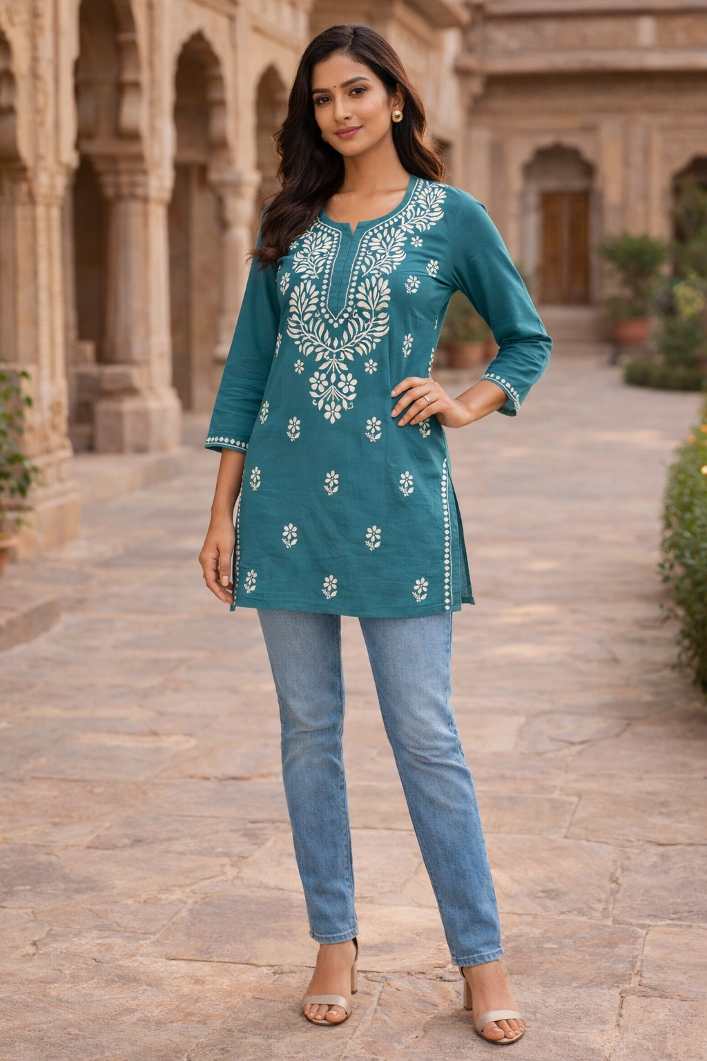 Lucknowi Short top with Jeans