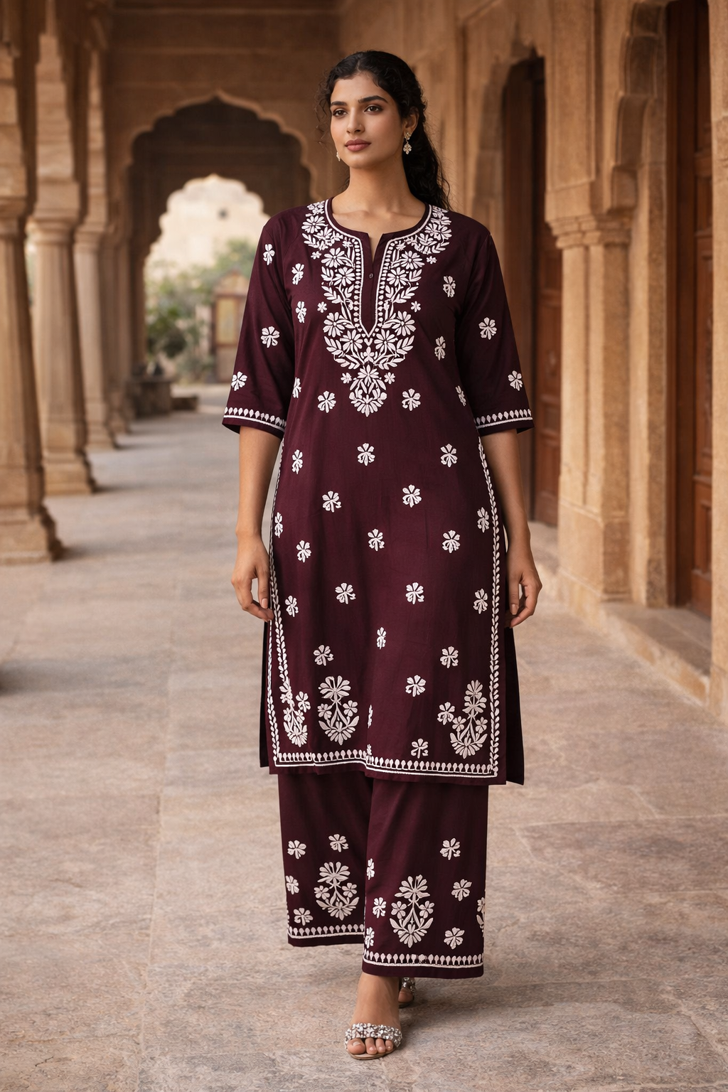 Lucknowi Womens Plazo set with kurta