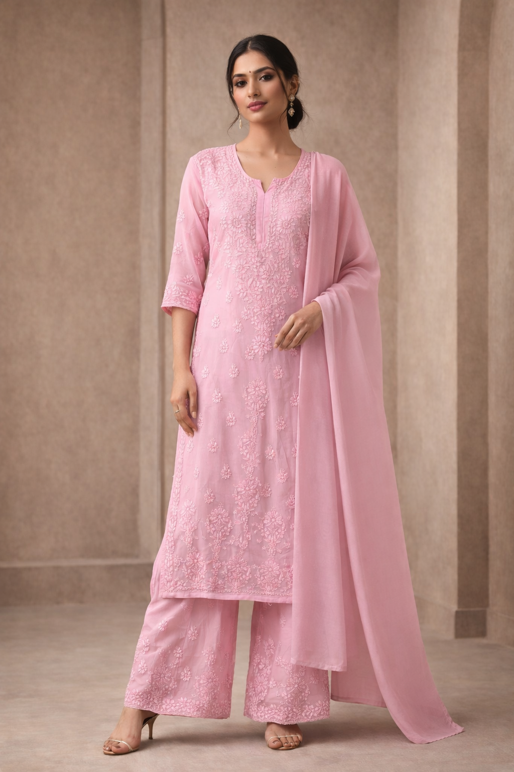 Plazo set Lucknowi 3 piece pure chiffon georgette