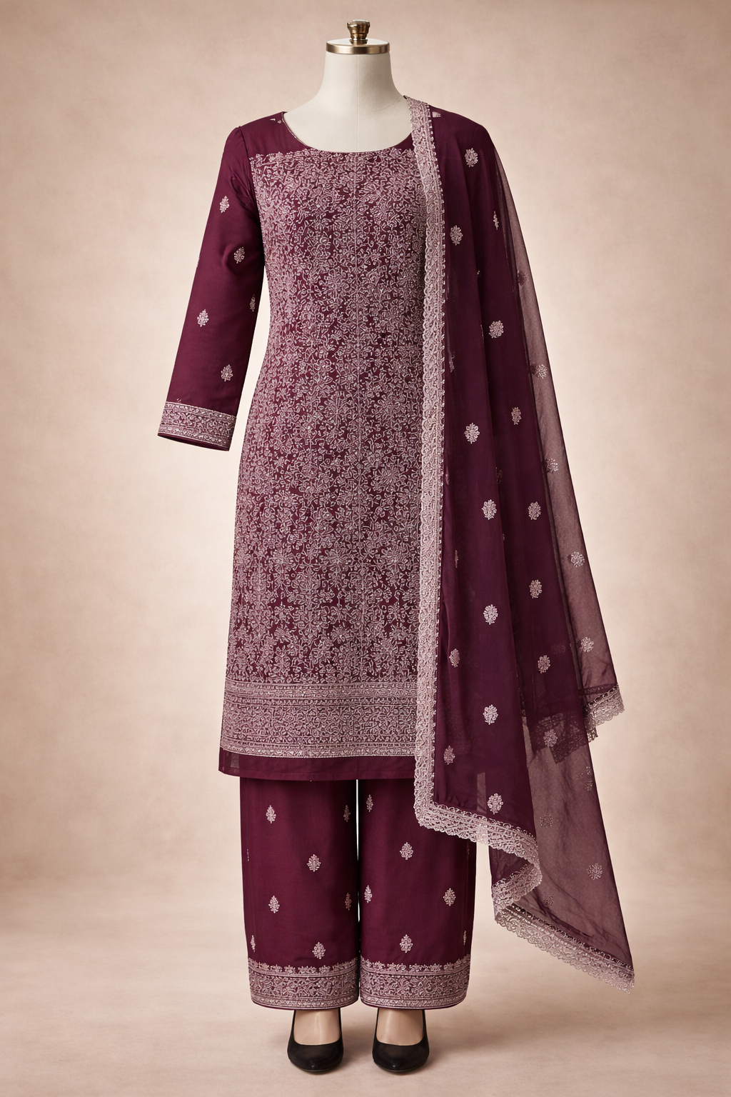Lucknowi Resham work full unstitched suite
