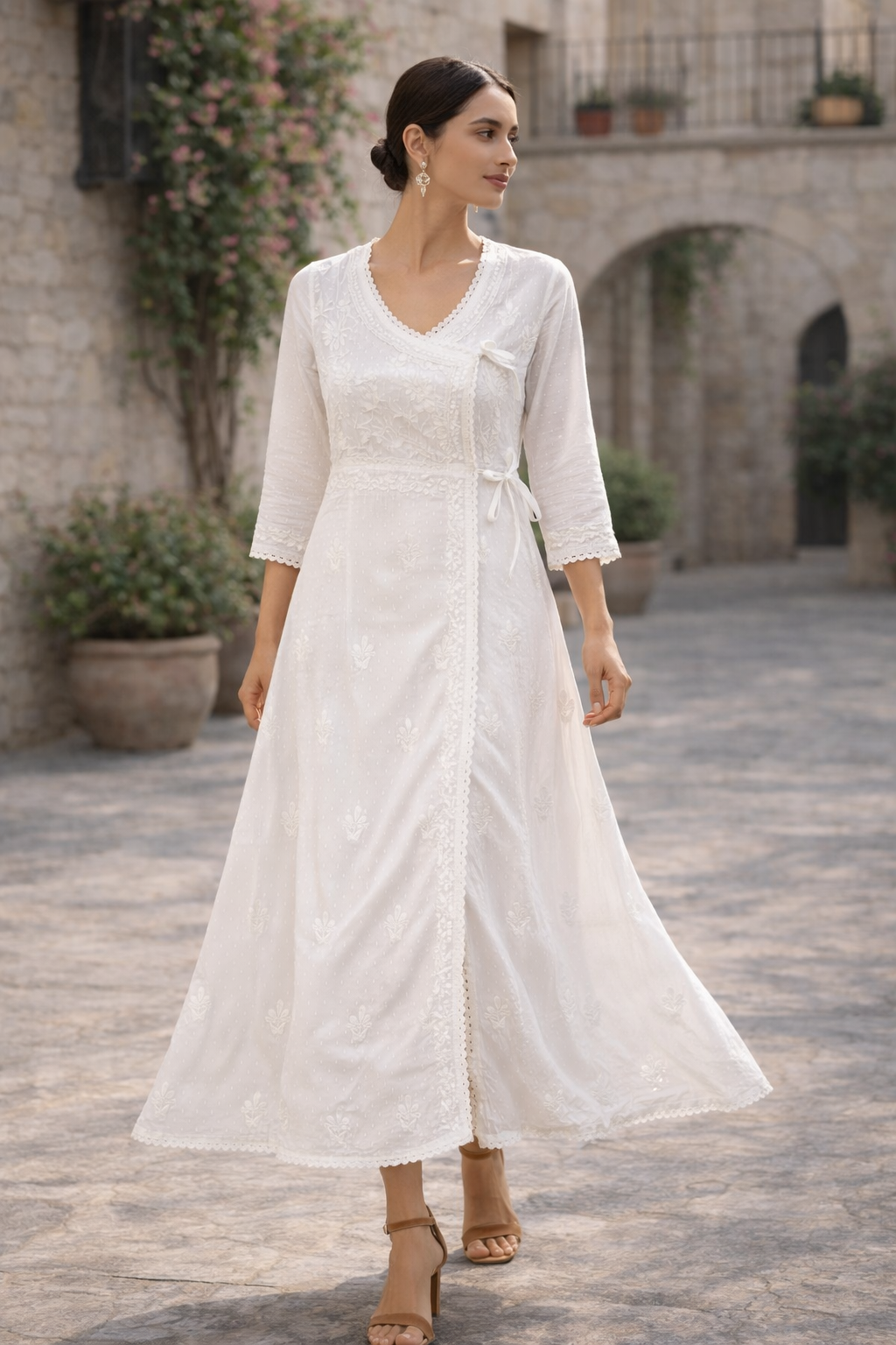 Lucknowi Dobby Pure Mal cotton Ang Rakha Kurta