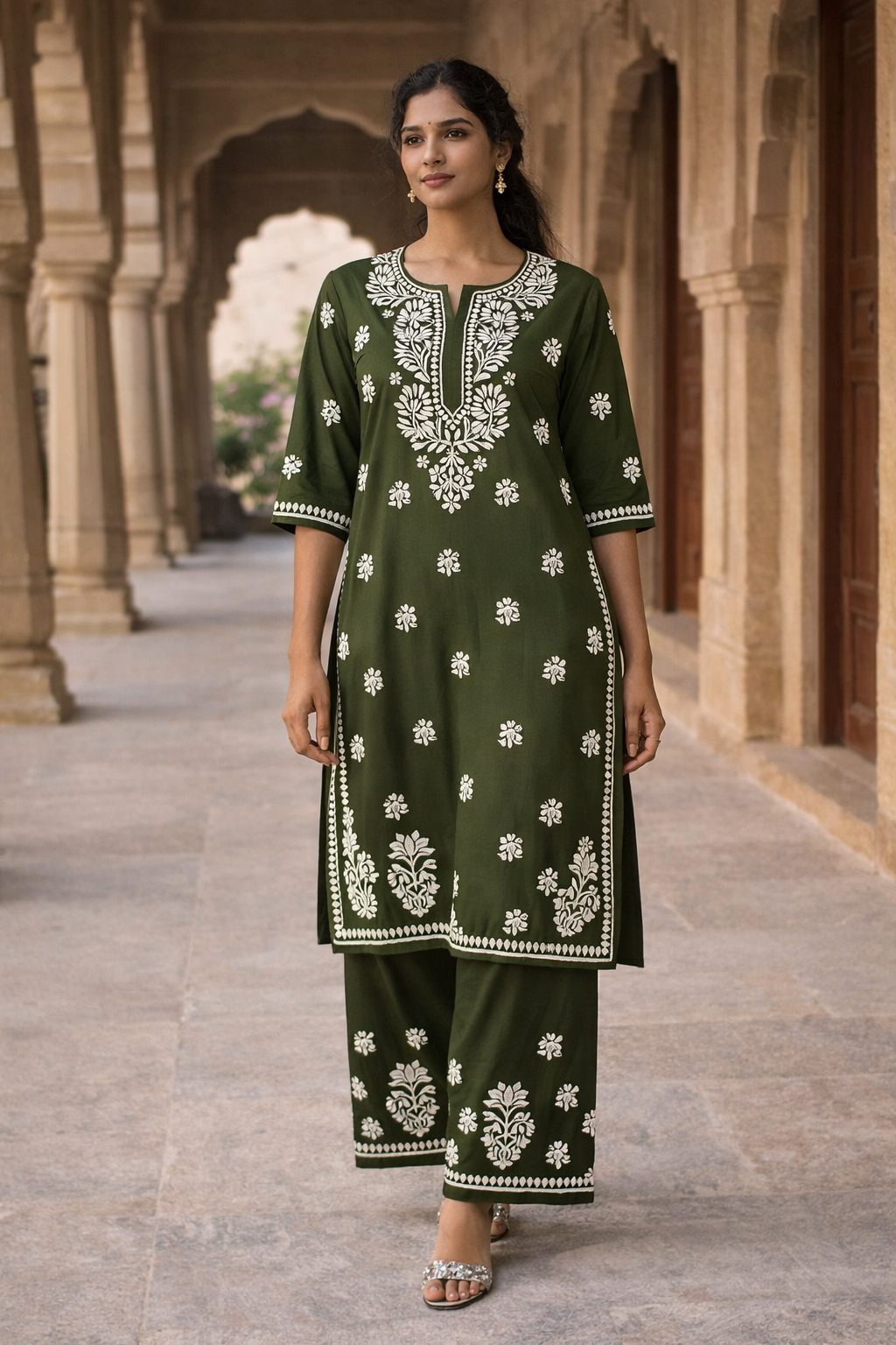 Lucknowi Womens Plazo set with kurta