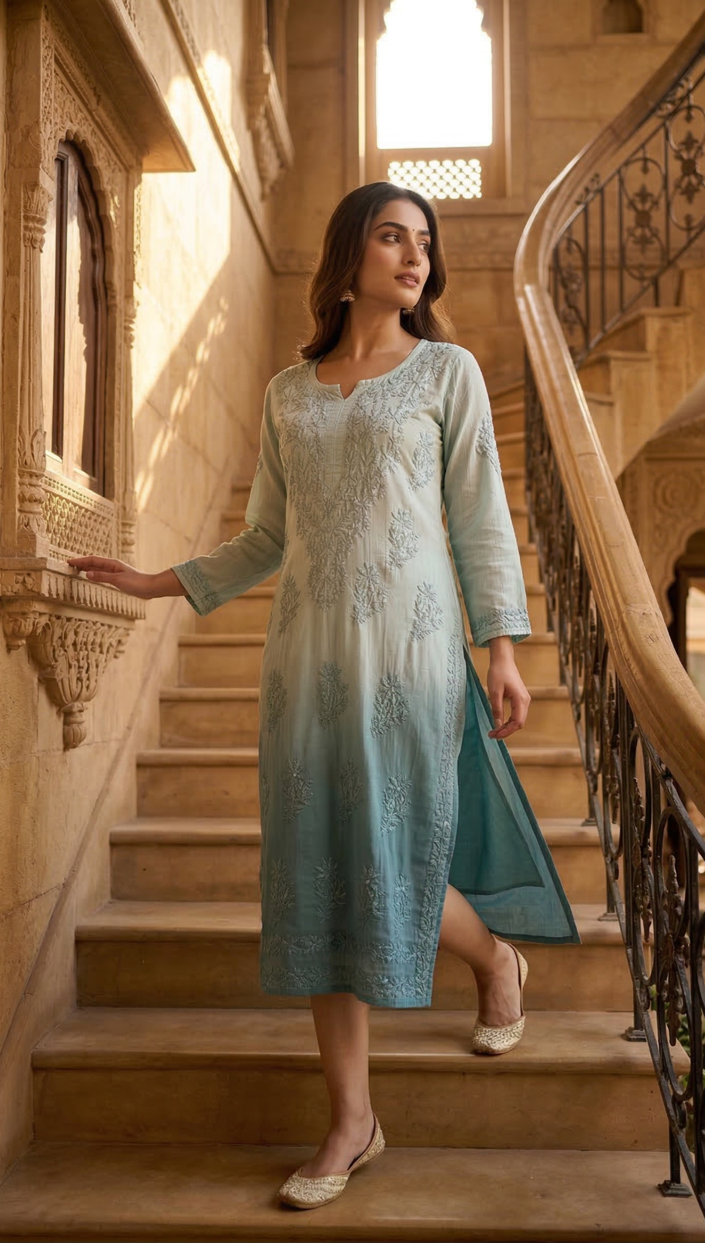Lucknowi kurti pure Musclene with Ombre