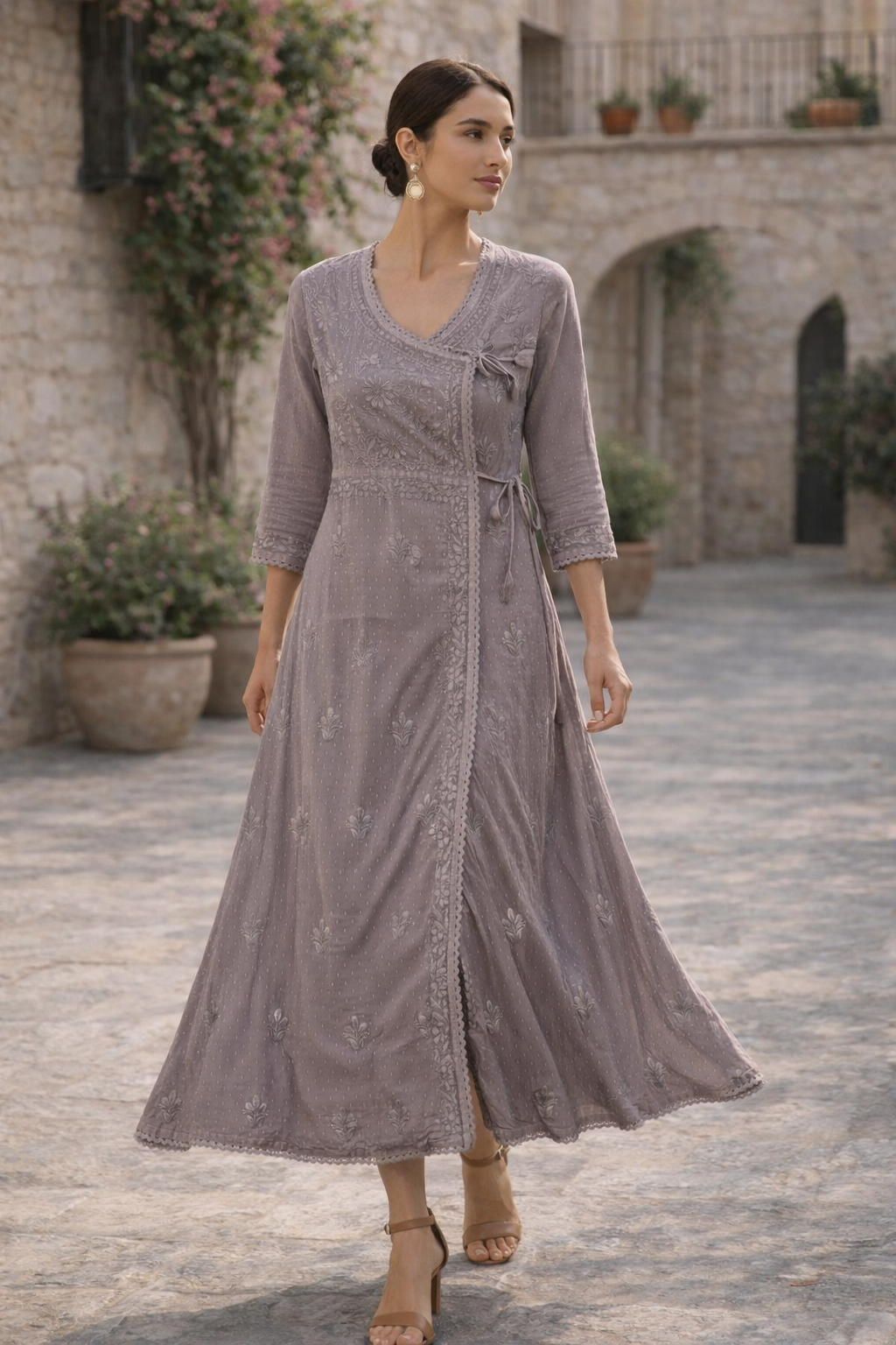 Lucknowi Dobby Pure Mal cotton Ang Rakha Kurta