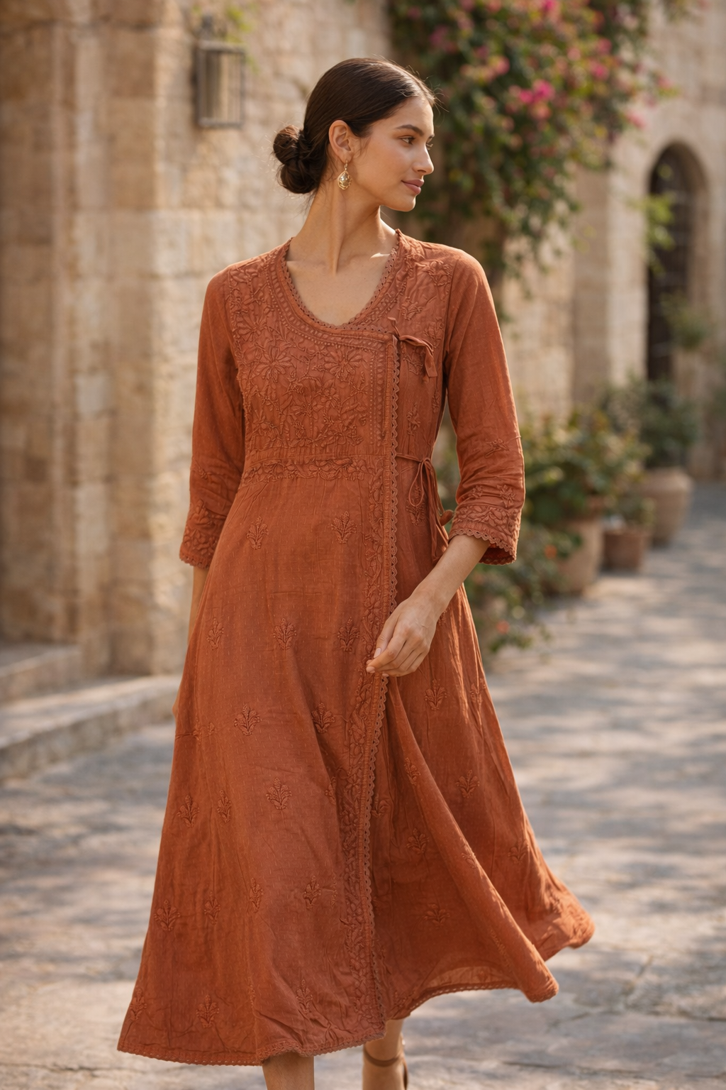 Lucknowi Dobby Pure Mal cotton Ang Rakha Kurta