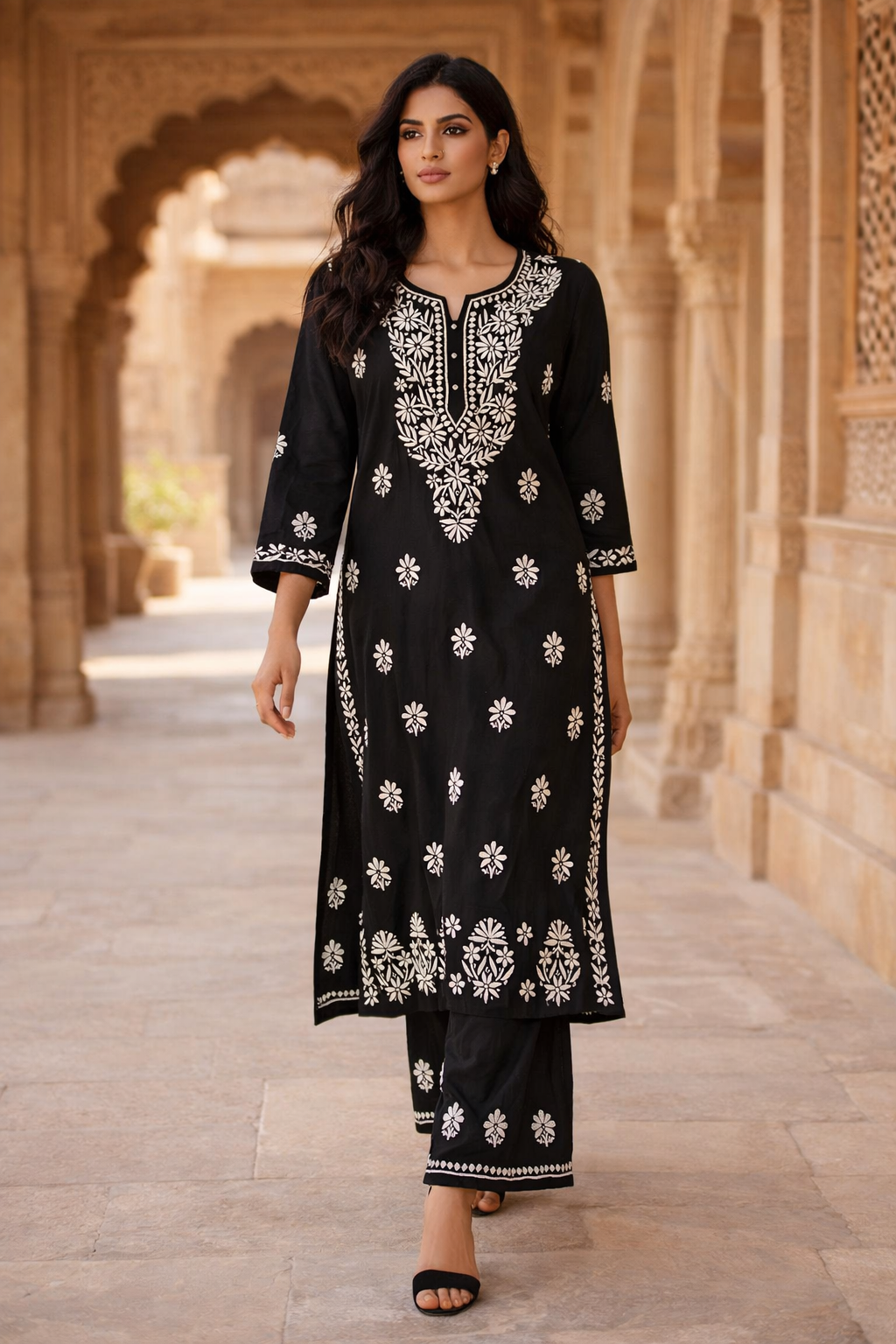 Lucknowi Womens Plazo set with kurta