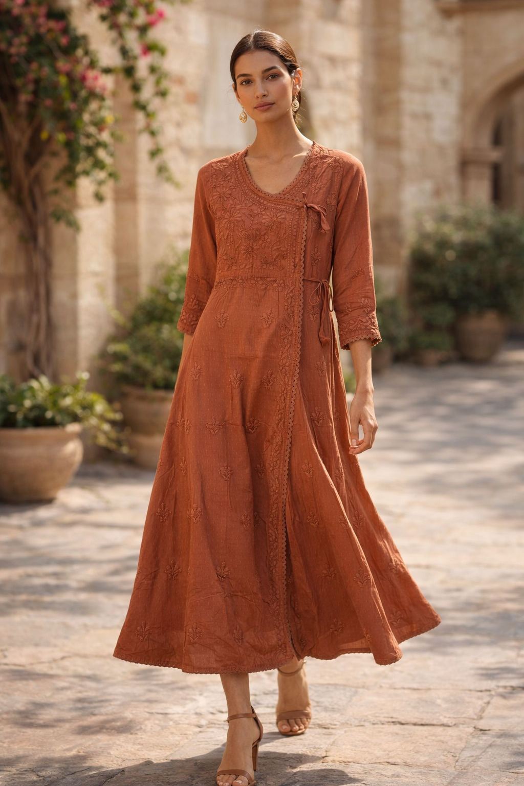 Lucknowi Dobby Pure Mal cotton Ang Rakha Kurta