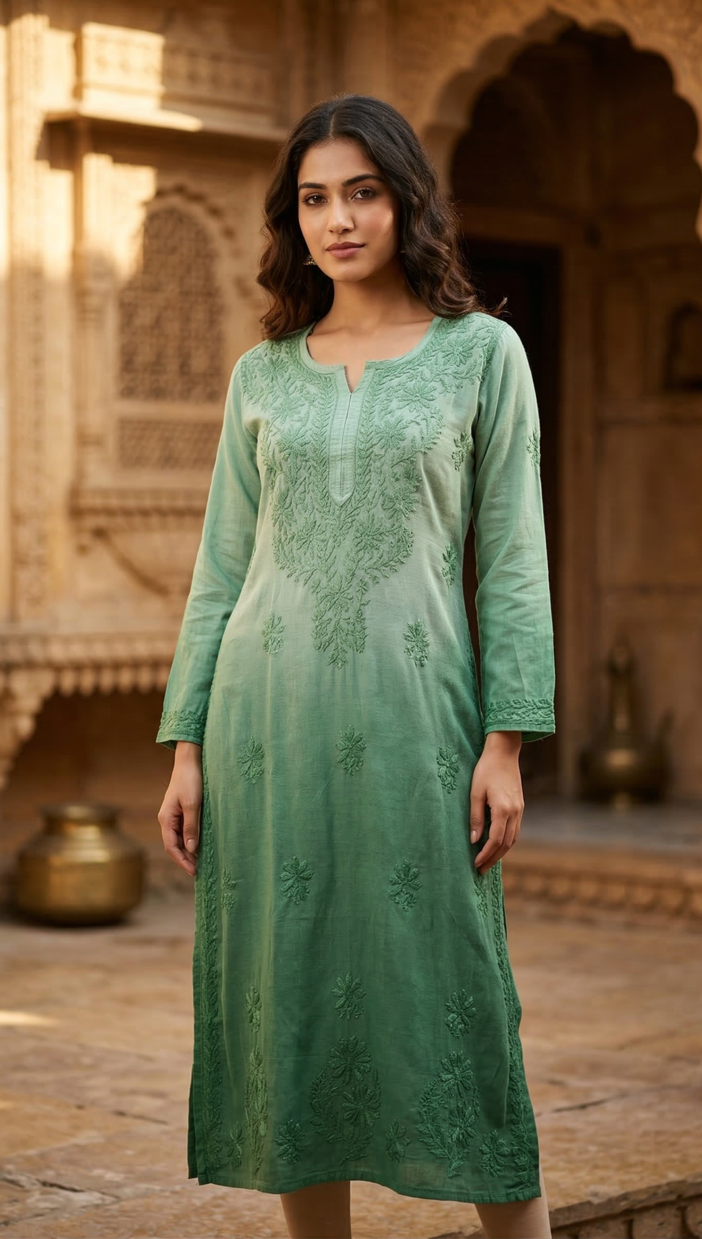 Lucknowi kurti pure Musclene with Ombre