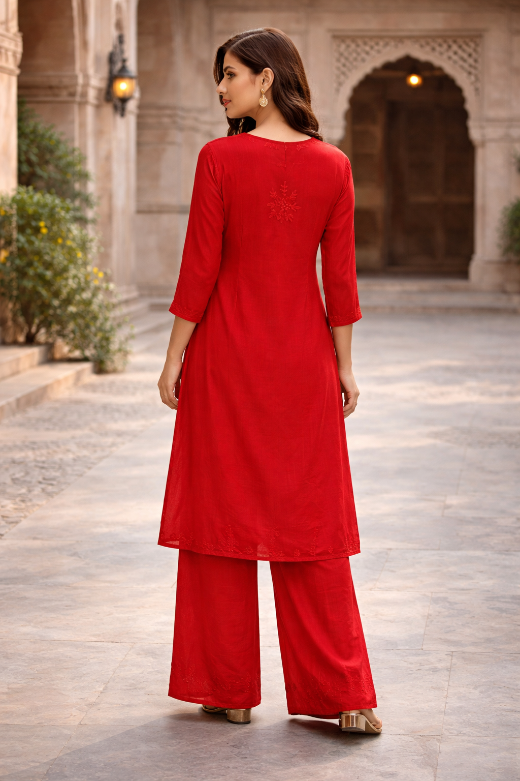 Lucknowi Muslin Silk Kurta Plazo Set