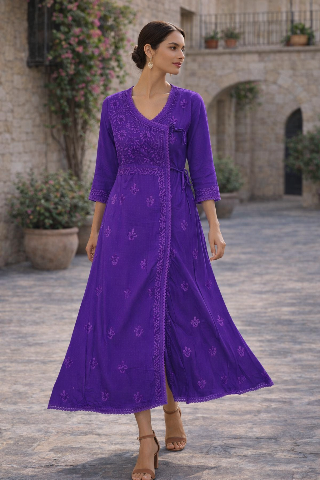 Lucknowi Dobby Pure Mal cotton Ang Rakha Kurta