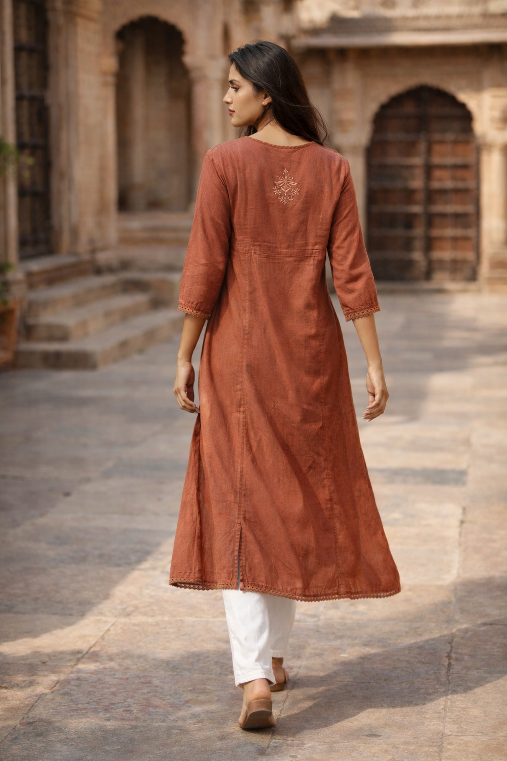 Lucknowi Dobby Pure Mal cotton Ang Rakha Kurta