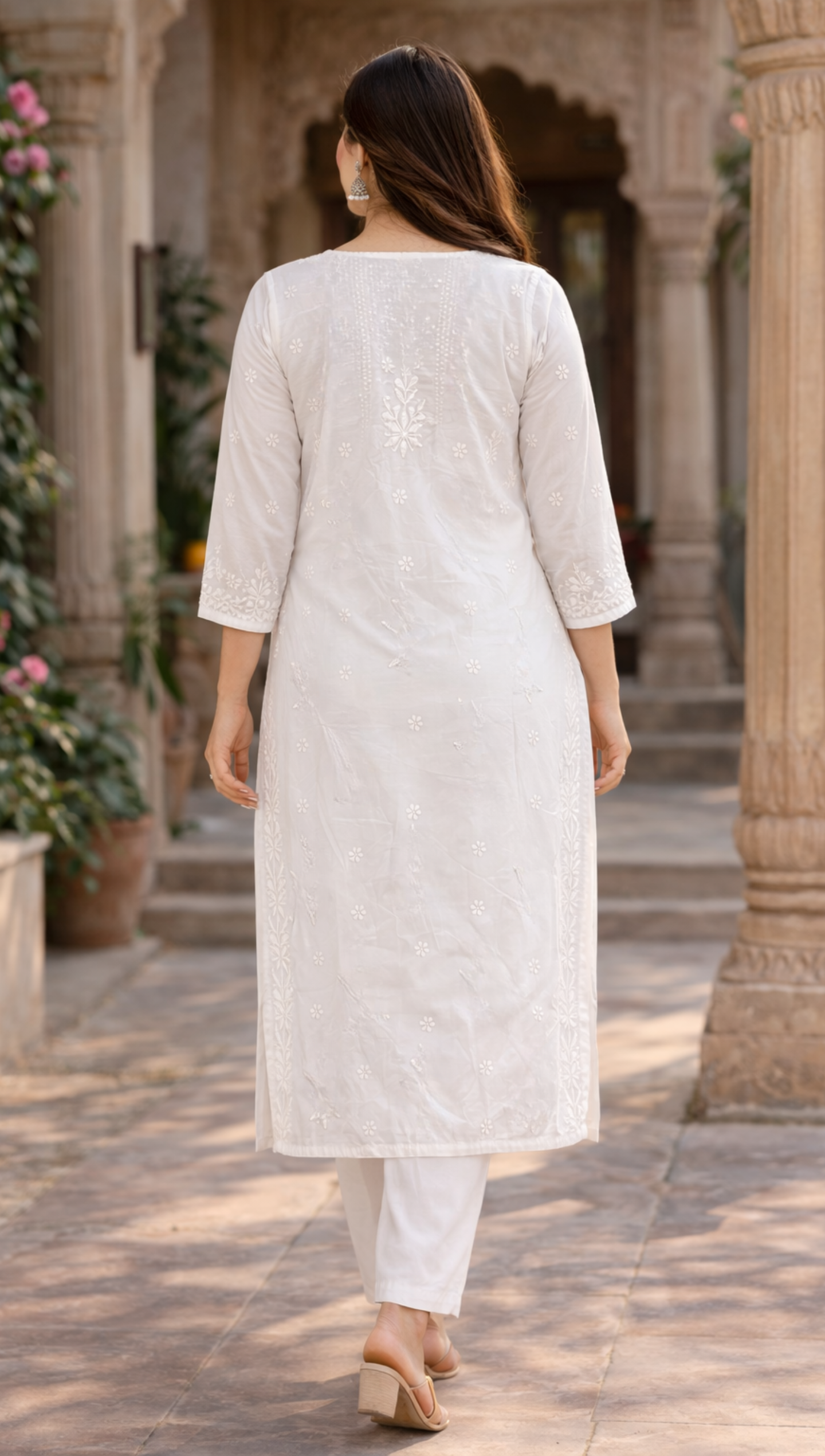 Lucknowi white kurti cotton long