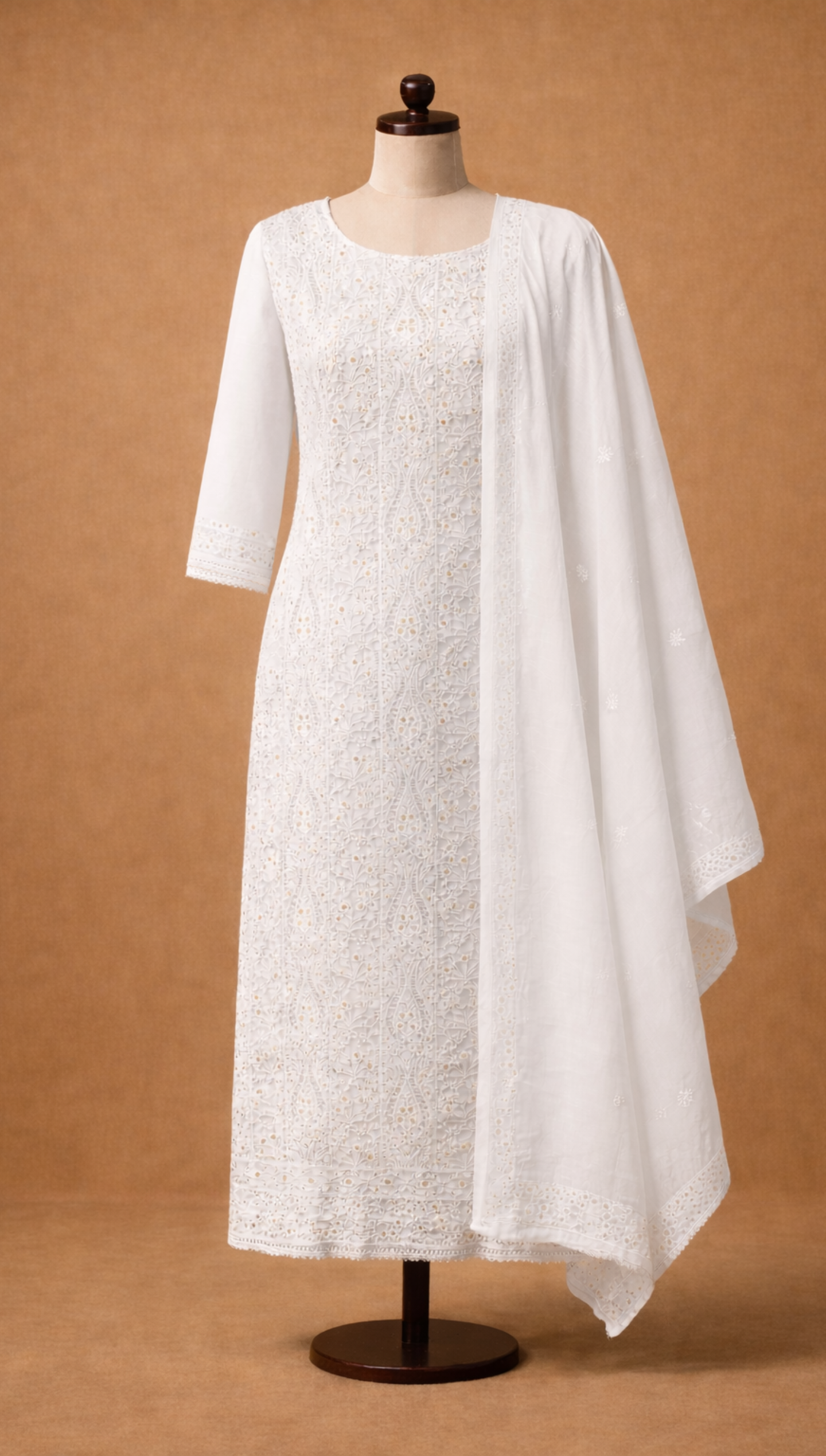 Pristine White Hand-Embroidered Lucknowi Chikankari Kurta 2 piece set